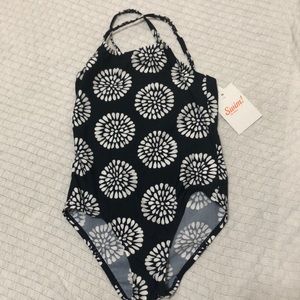 Girls navy and white swimsuit